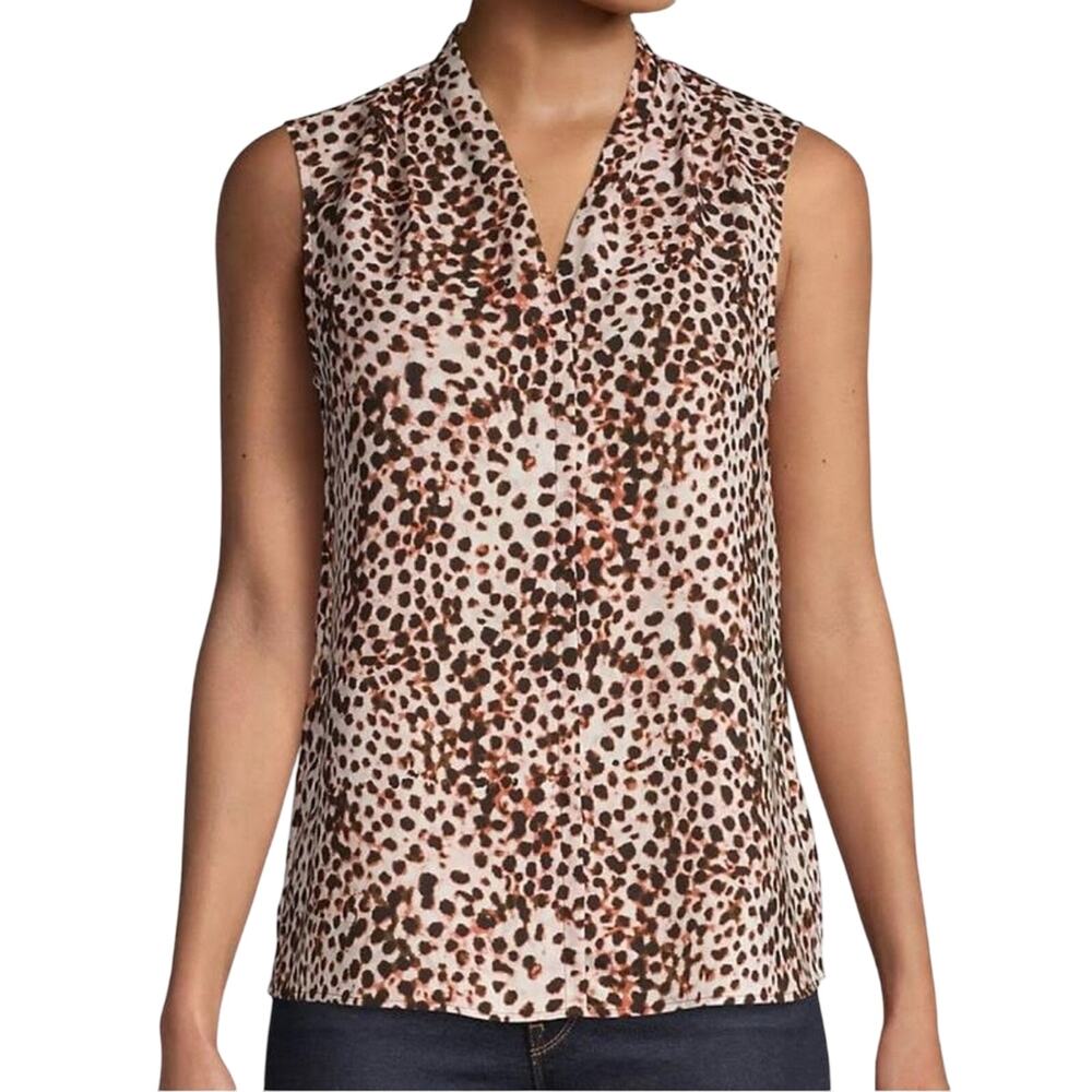 Lord Taylor Leopard Blouse L Cheetah Chiffon V Neck Tank Career Office Top